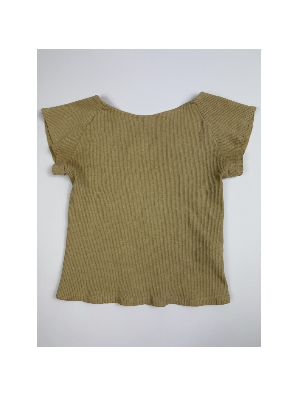 Aerie Ribbed Open Back Top Women's Small Beige Tan Cap Sleeve Stretch FLAWED